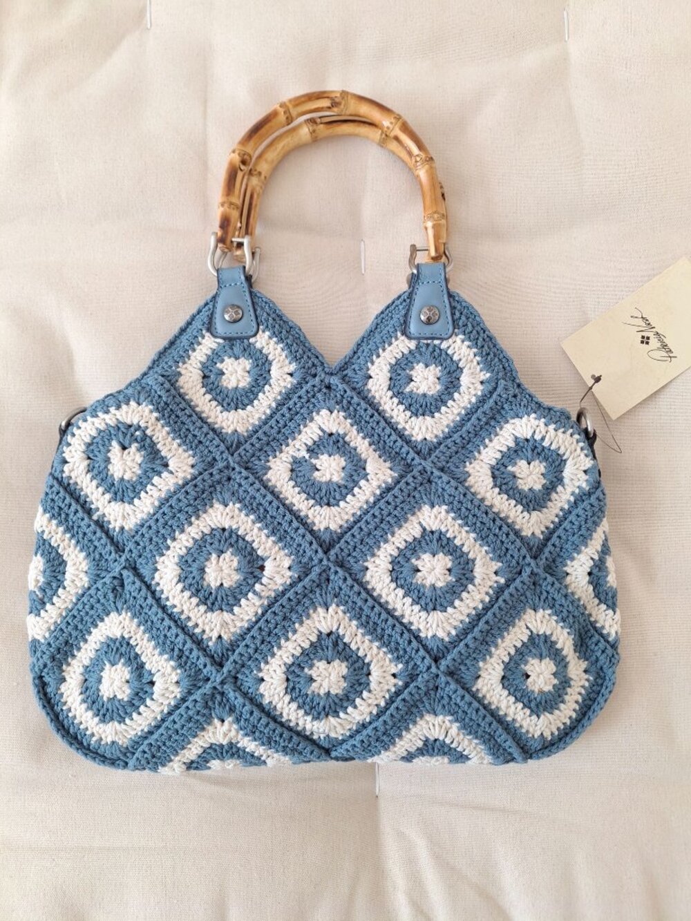 (New) Patricia Nash – Delphi Cotton Crochet & Leather Tote Crossbody (Blue Fog) - Picture 4 of 12